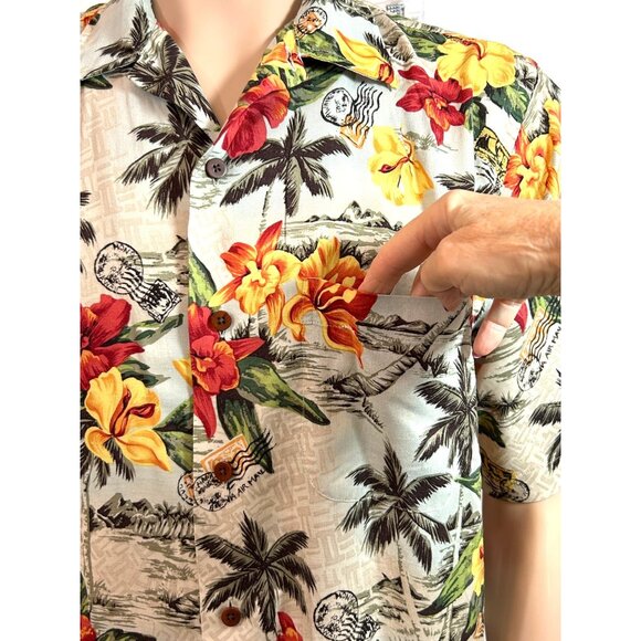 Lands’ End Men’s Vtg Hawaiian Shirt M Short Sleeve Collared Button Up Tropical - Picture 13 of 16